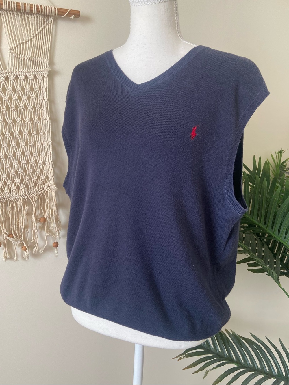 POLO Ralph Lauren Large Navy Blue Vest Pima Cotton Italian Yarn Pony Logo